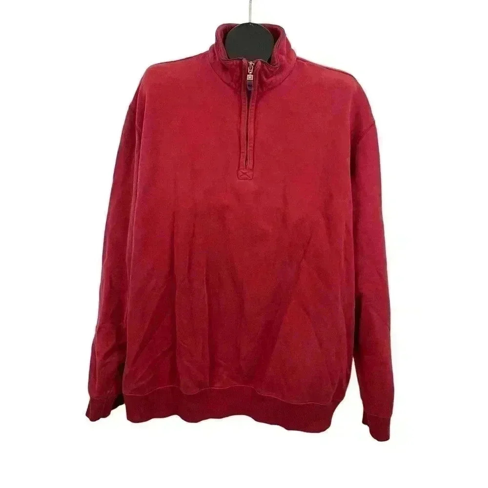 Nordstrom Sweater‎ XXL Red 1/4 Zip Cotton Blend Mock Neck Pullover 2000's